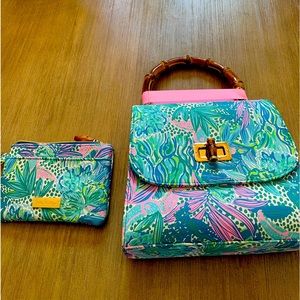 New Lilly Pulitzer bag & matching wallet in botanical green holiday in the sun